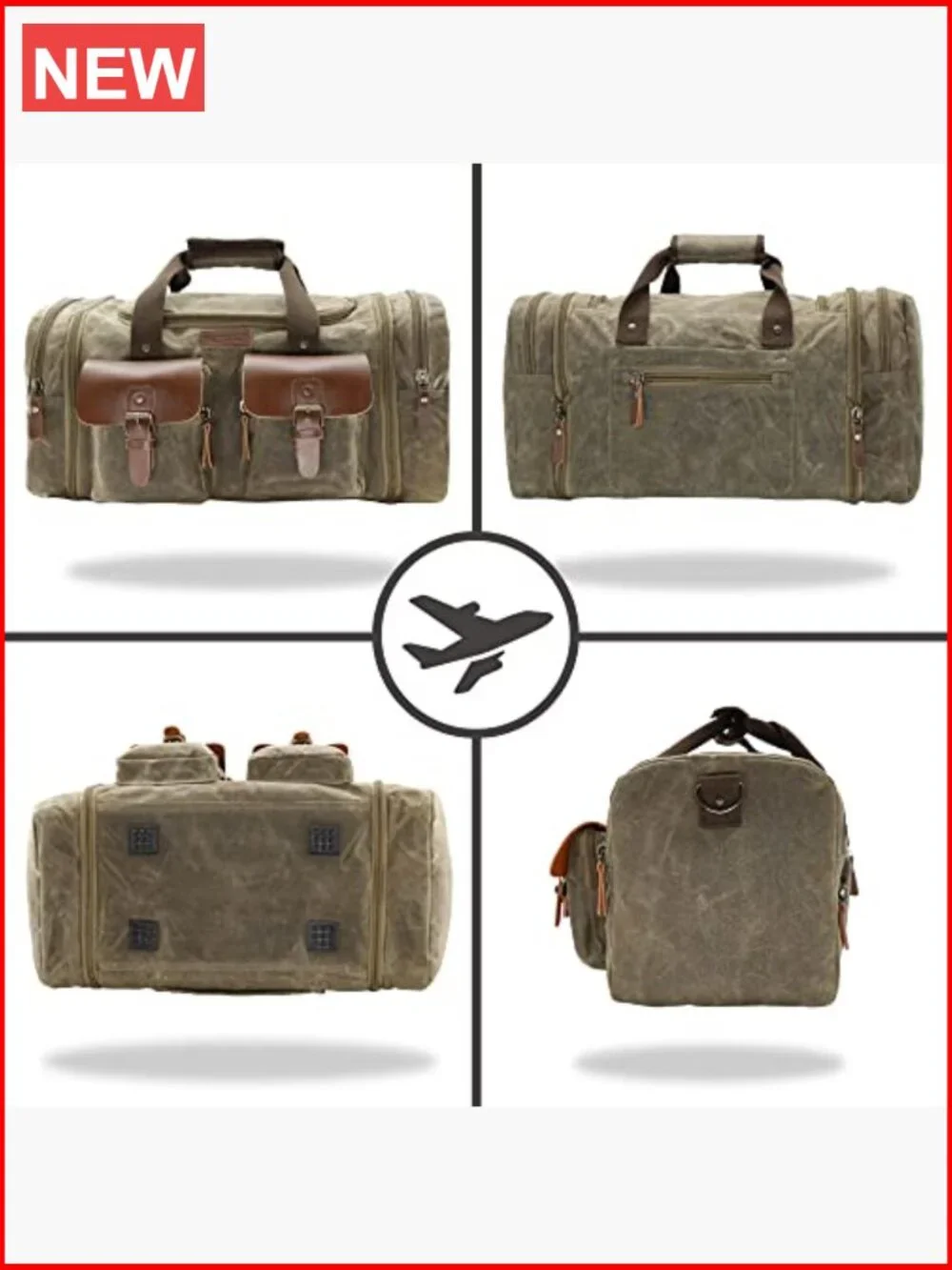 Waxed Canvas 50L Waterproof Weekender Overnight Travel Duffle Bag